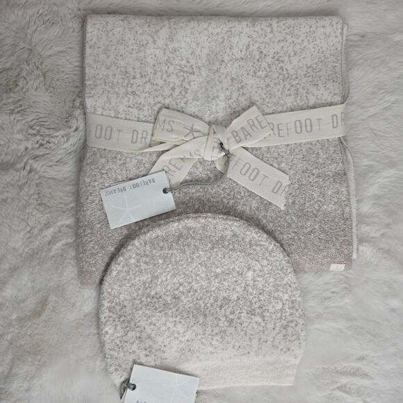 Barefoot Dreams CozyChic Lite Confetti Scarf & Beanie Set Cream Taupe NWT - Picture 6 of 9